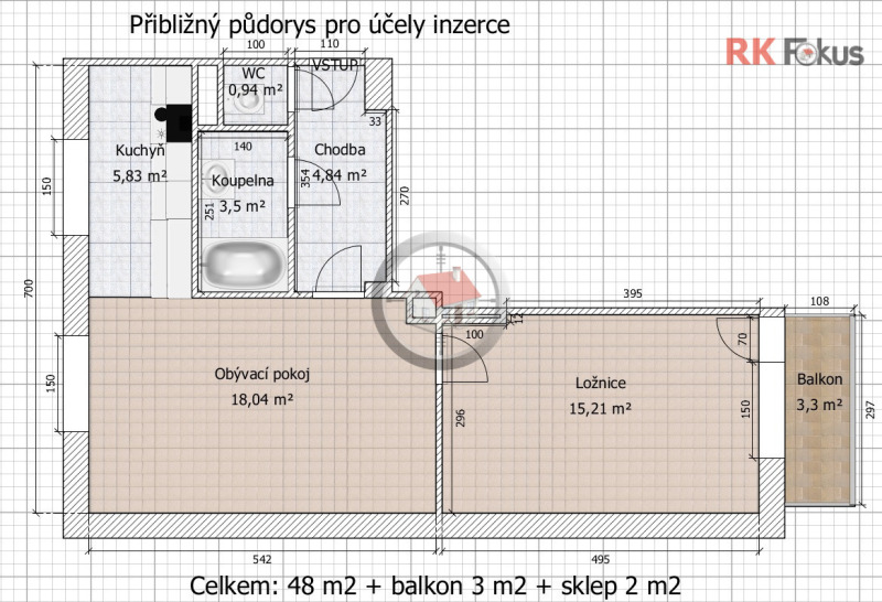 Pronájem zrekonstruovaného bytu 2+kk, Štefánikova, Třebíč