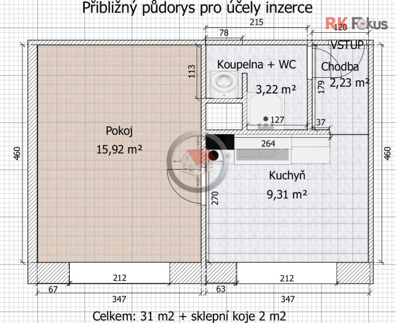 Pronájem zrekonstruovaného bytu 1+1 Moskevská, Třebíč