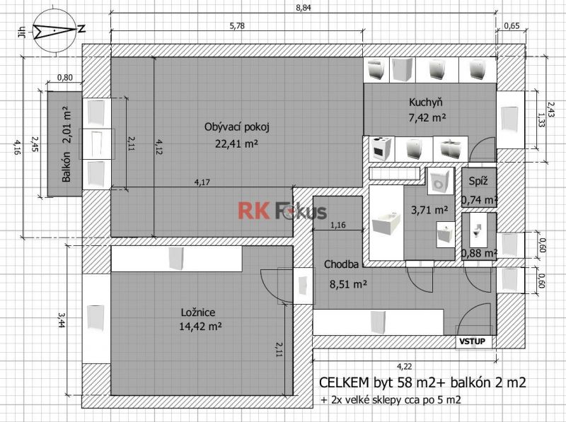 Prodej krásného cihlového bytu 2+kk s balkonem, Horka-Domky, Třebíč