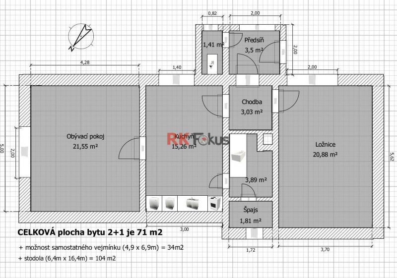 Prodej RD 2+1 se zahradou, Komárovice u Moravských Budějovic