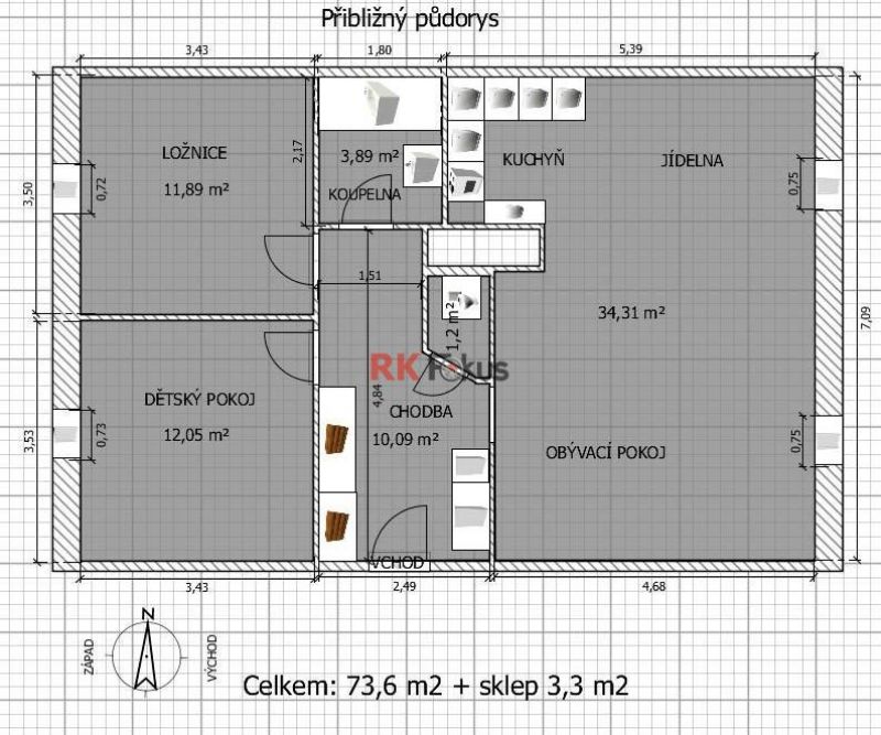 Prodej pěkného podkrovního DB 3+kk v Třebíči, Na Kopcích